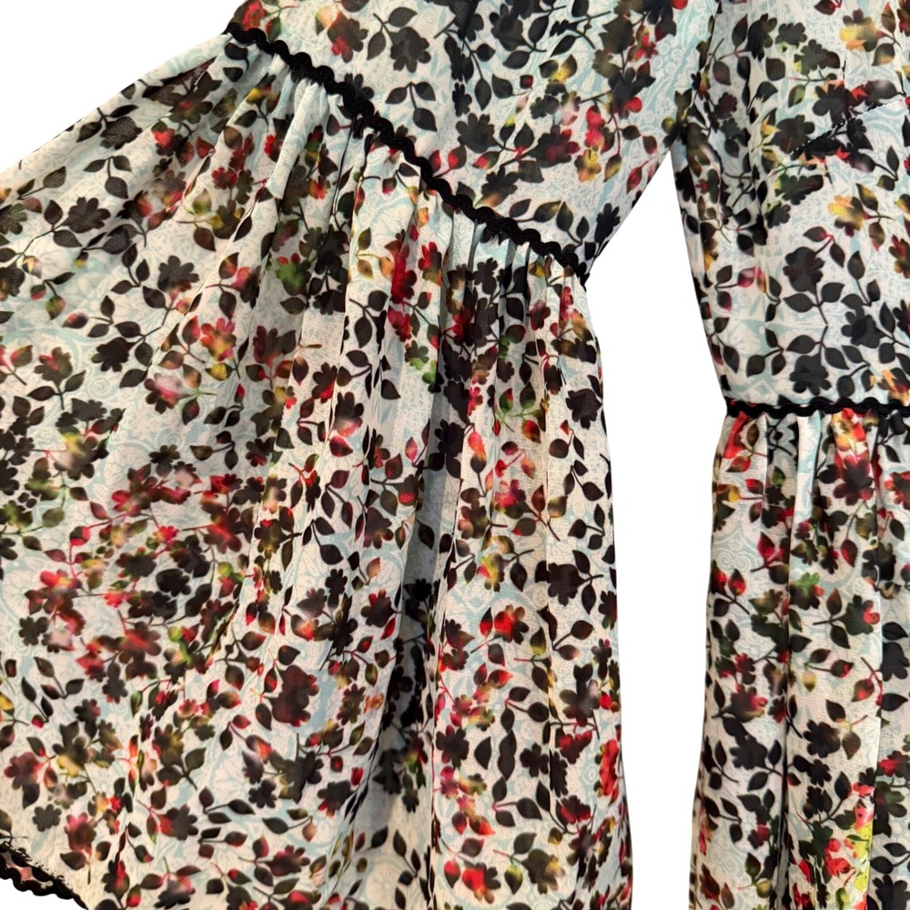 Bhanuna Anthropologie Floral Bell Sleeve Mini Dress Women's 0 Blue Boho Feminine - Picture 8 of 15